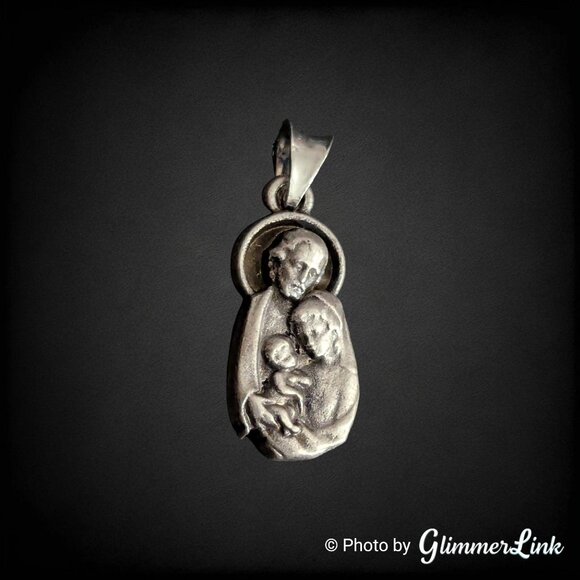 Vintage Holy Family Silver Plated Pendant - Jerusalem Religious Souvenir Jewelry - Picture 1 of 6